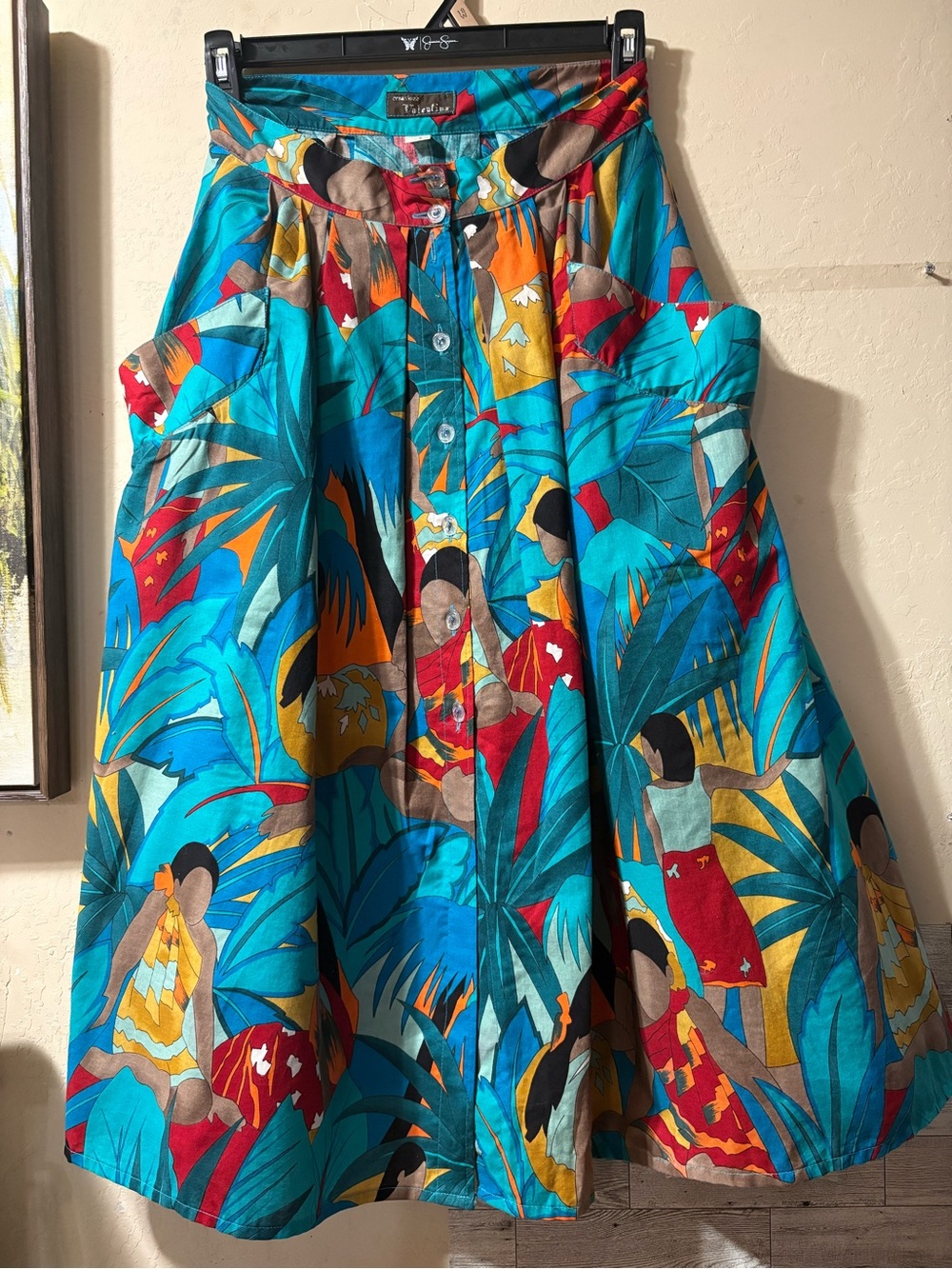 Valentina Turquoise Multicolor Button-Front Midi Skirt